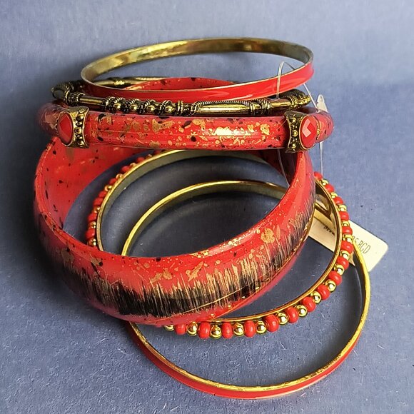Exquisite Set Of 6 Red Bangle Bracelet Fashion For Woman Casual - Picture 2 of 4